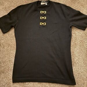 Salvatore Ferragamo Black Top with Gold Accents XS